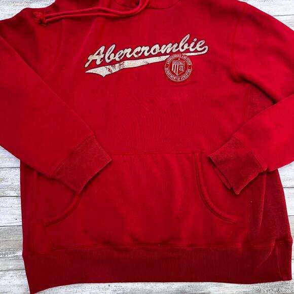 VTG Y2K Abercrombie and Fitch Hoodie Sweatshirt Sz Sm Red Distressed Streetwear - Picture 4 of 9